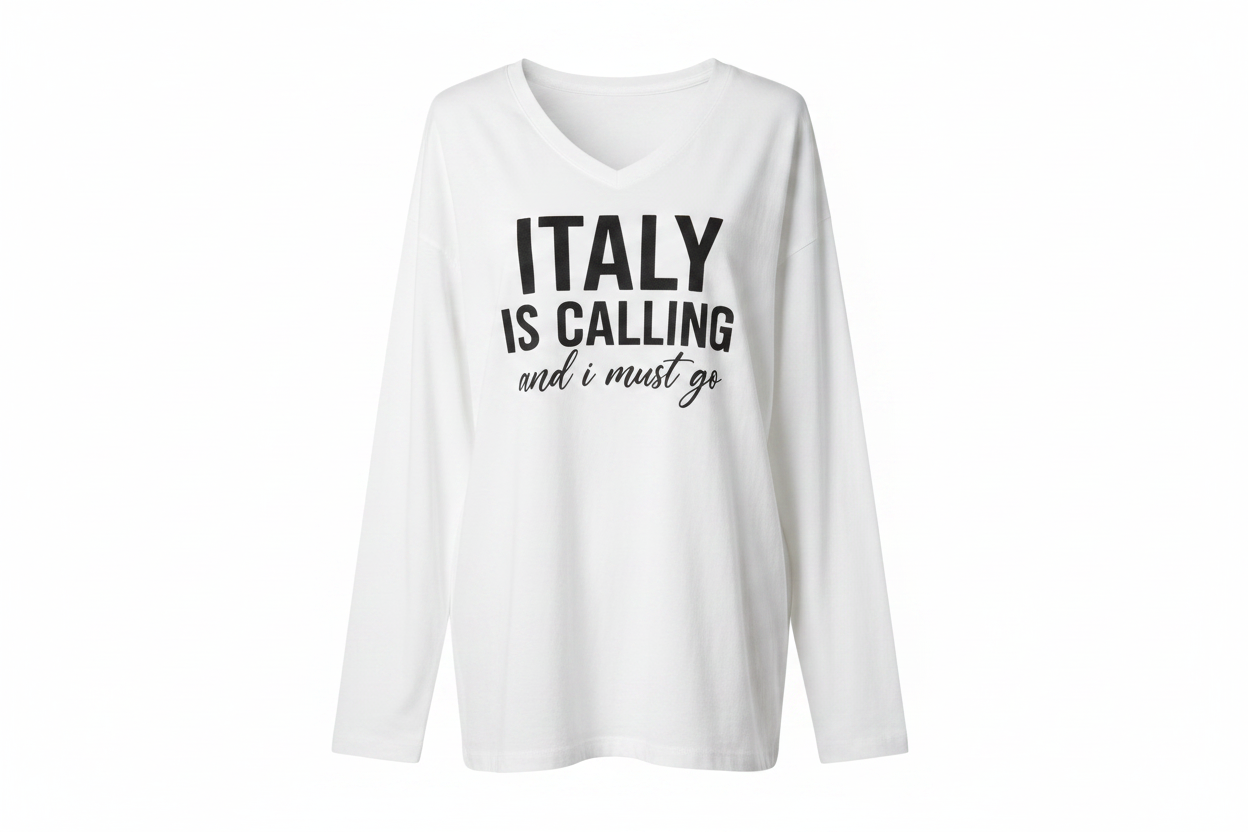 Camiseta Blanca "Italy Is Calling" Manga Larga
