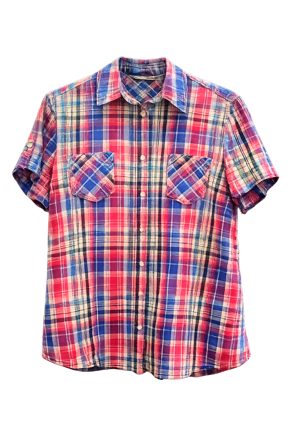 Camisa Cuadros Multicolor Manga Corta Bolsillos C&A