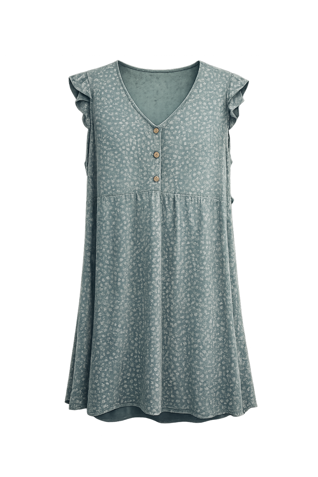 Vestido Verde Menta Floral Margaritas Botones Volantes Sin Marca