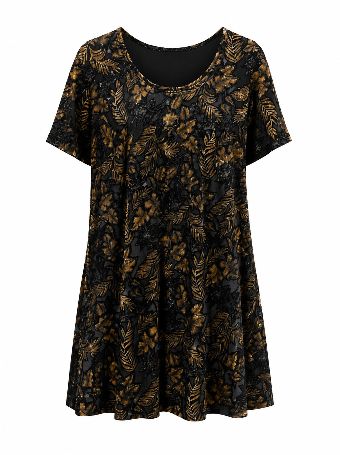 Vestido Negro Estampado Tropical Dorado Talla Única
