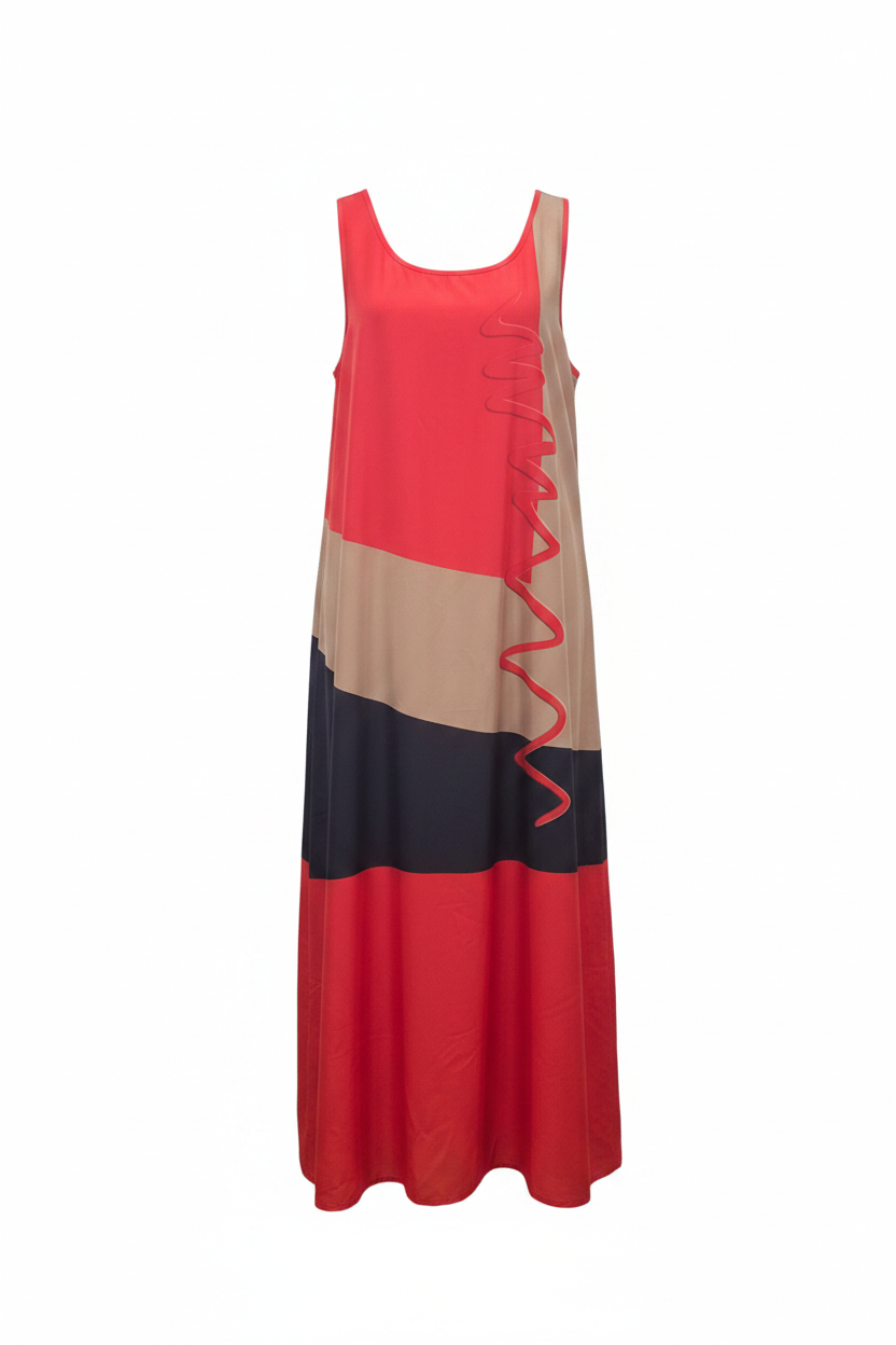 Vestido maxi color block rojo coral navy - Ghost Mannequin