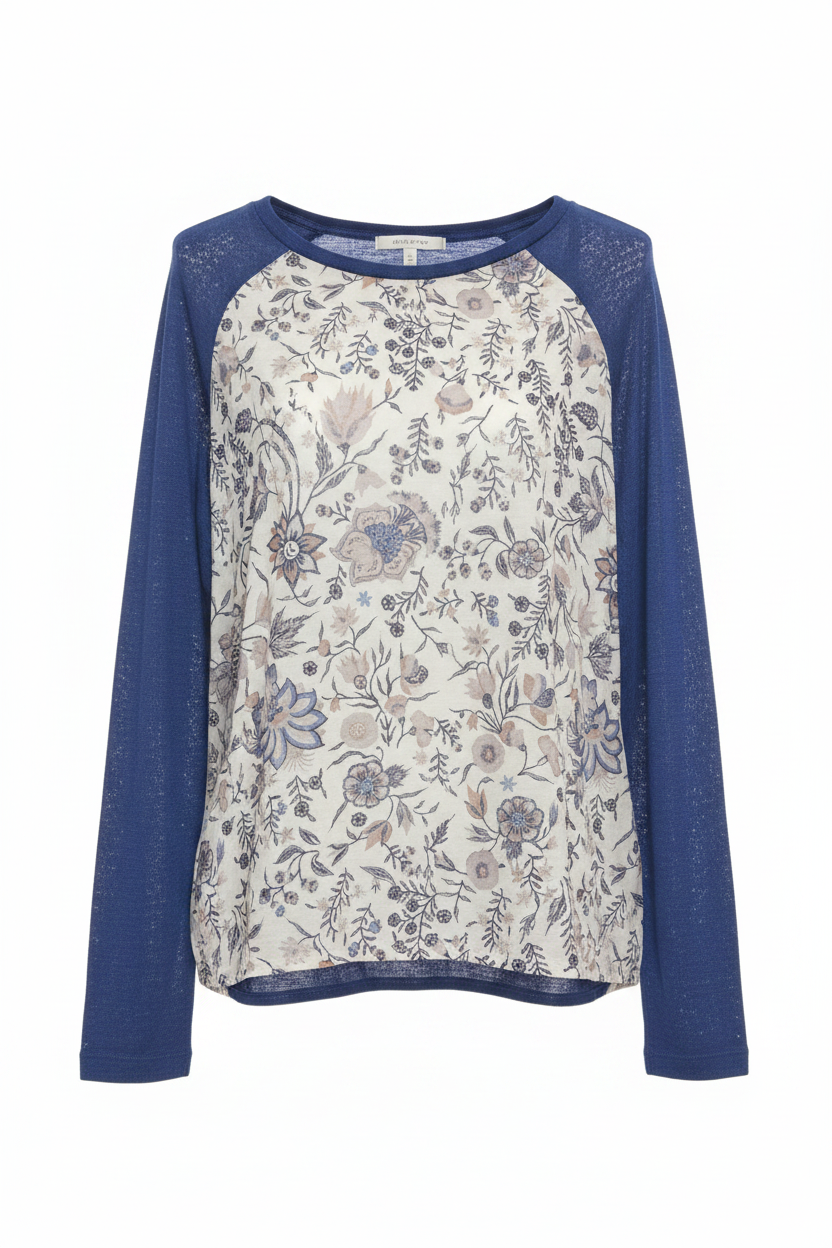 Top floral blanco mangas raglan azul encaje Stradivarius - Ghost Mannequin
