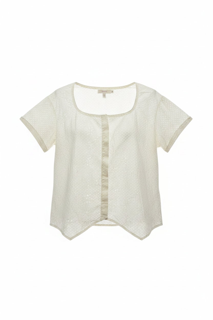 Blusa manga corta broderie crema botones - Ghost Mannequin