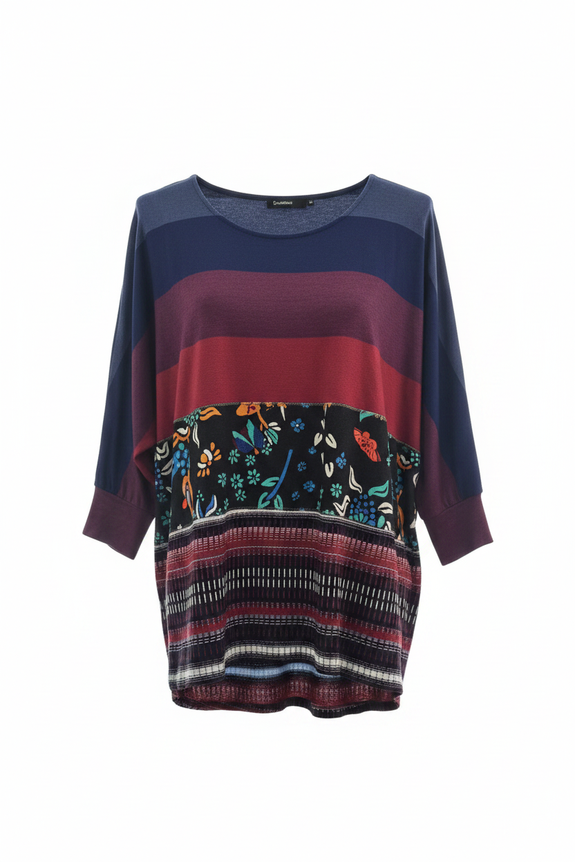 Top multiestampado rayas floral étnico Desigual talla XL - ghost mannequin