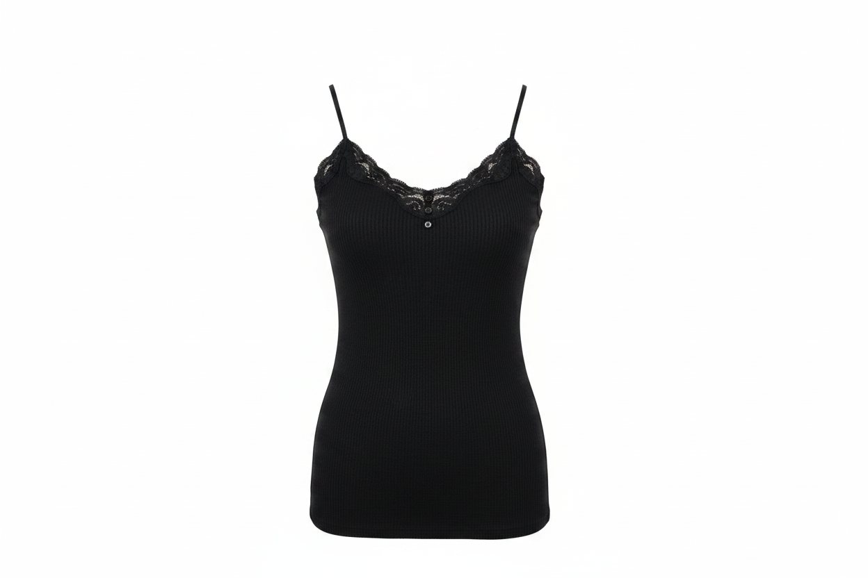 Top tirantes negro encaje Zara - ghost mannequin