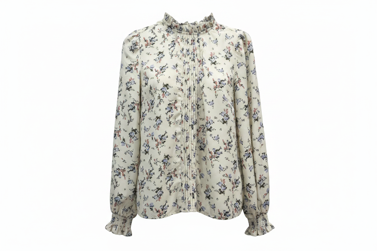 Blusa floral romántica cuello volante - ghost mannequin