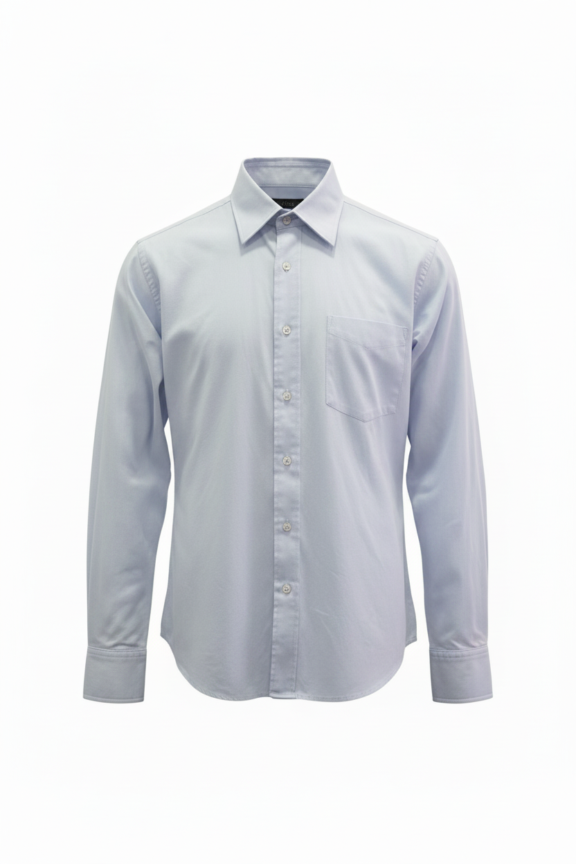 Camisa vintage azul cielo manga larga cuello button-down con bolsillo ghost mannequin fondo blanco