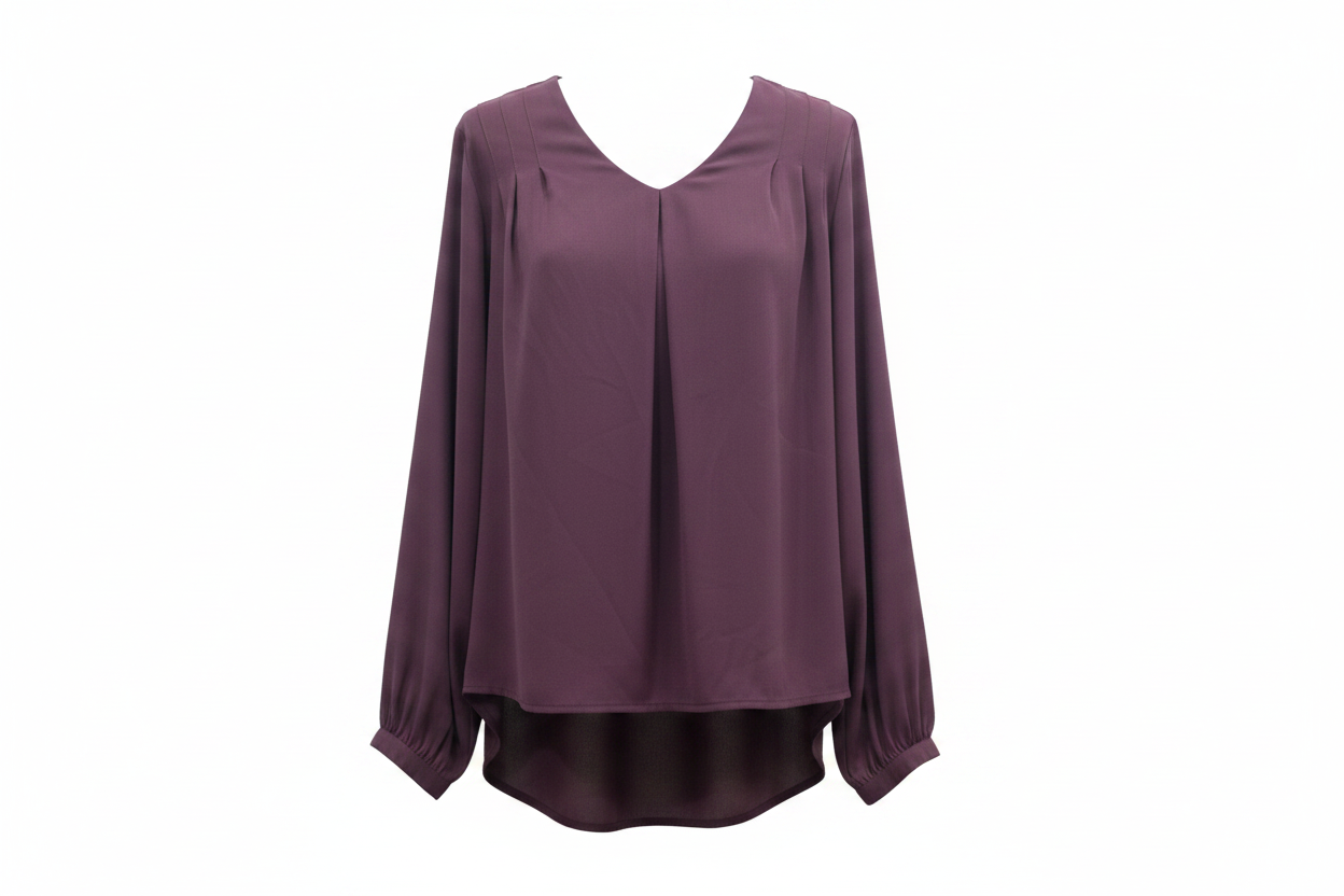 Blusa berenjena manga globo escote V - ghost mannequin