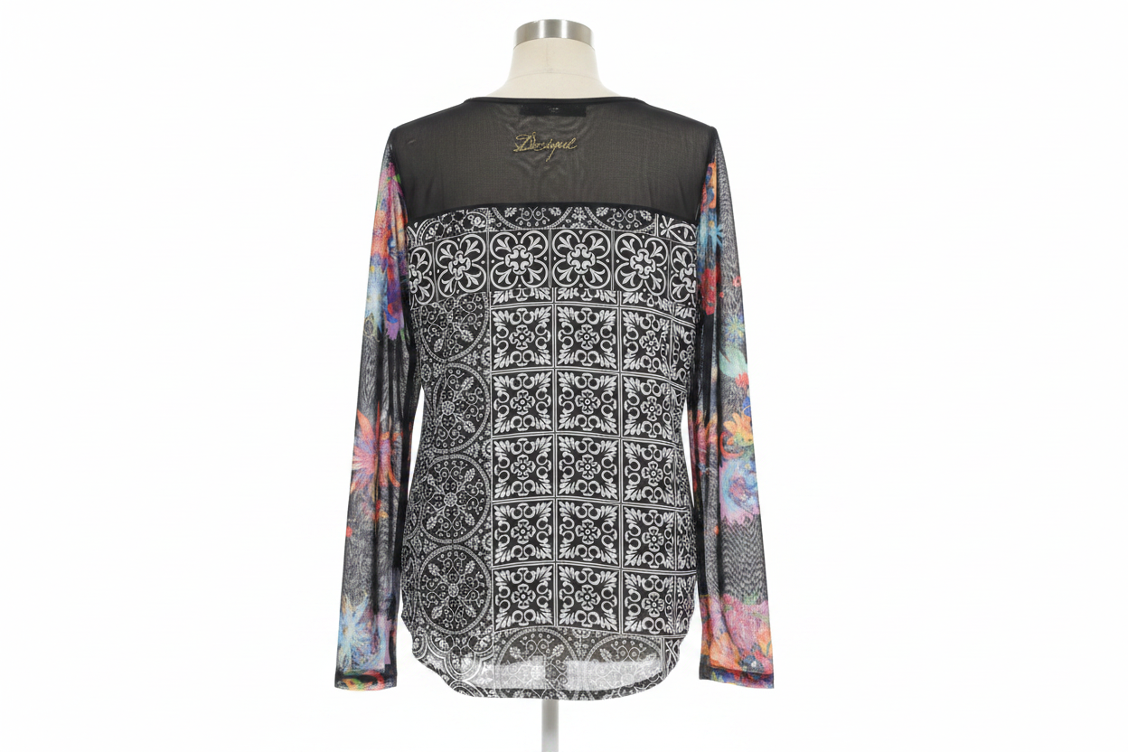 Top Estampado Mandala Geométrico Mangas Florales Desigual