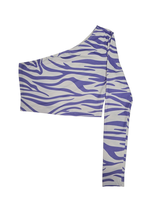 Top Asimétrico Un Hombro Estampado Cebra Lila