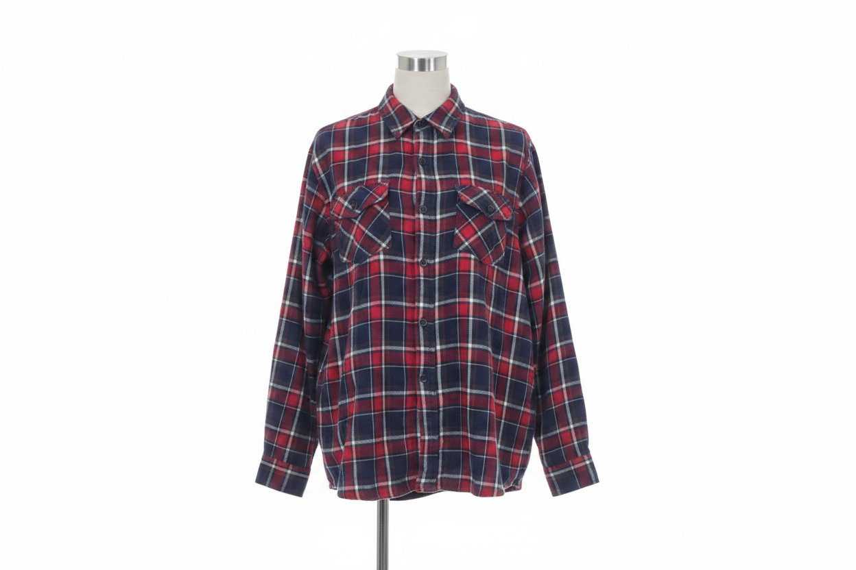 Camisa Franela Cuadros Rojo Marino Frente