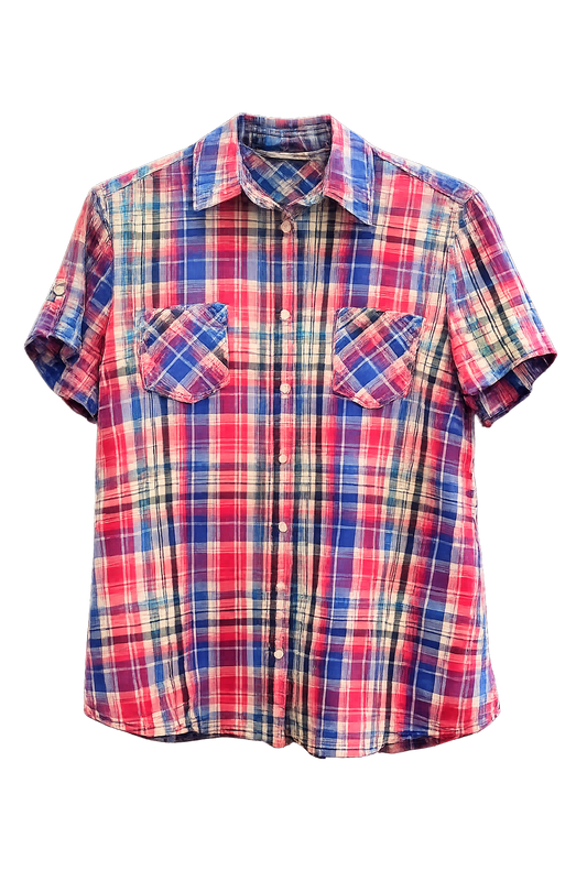 Camisa Cuadros Multicolor Manga Corta Bolsillos C&A