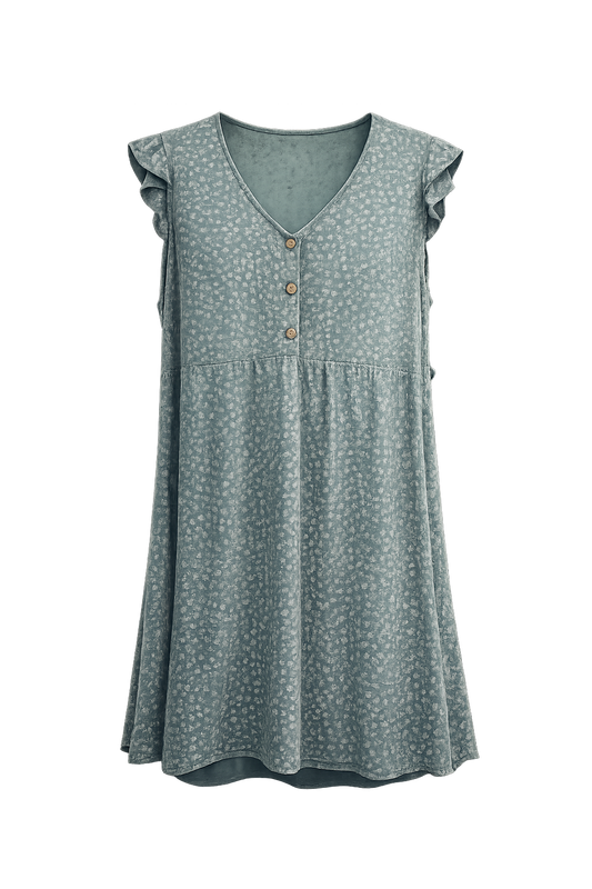 Vestido Verde Menta Floral Margaritas Botones Volantes Sin Marca