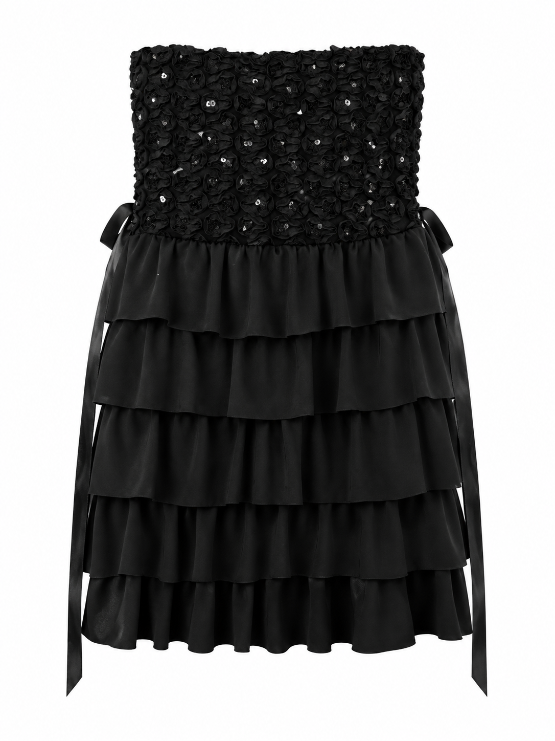 Vestido Negro Strapless con  Volantes