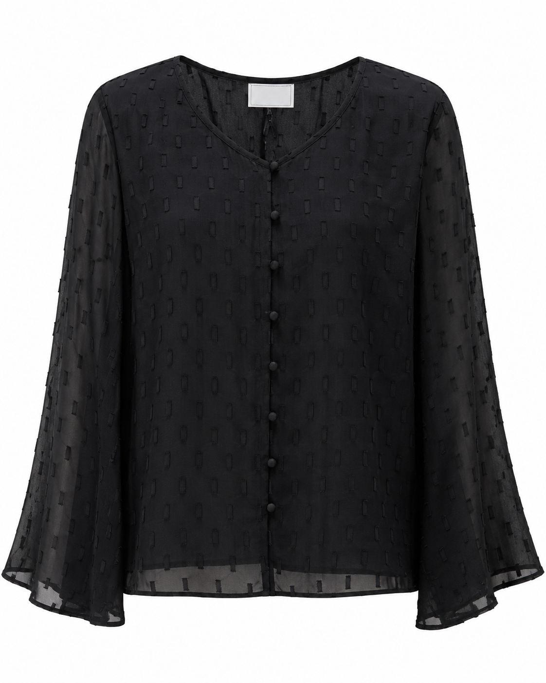 Blusa Negra Gasa Jacquard Manga Campana Botones LoveM