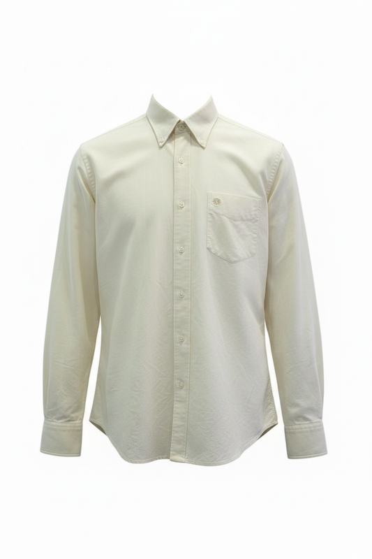 Camisa vintage crema off-white manga larga cuello button-down con logo bordado en bolsillo