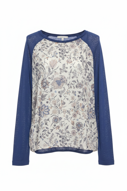 Top floral blanco mangas raglan azul encaje Stradivarius - Ghost Mannequin