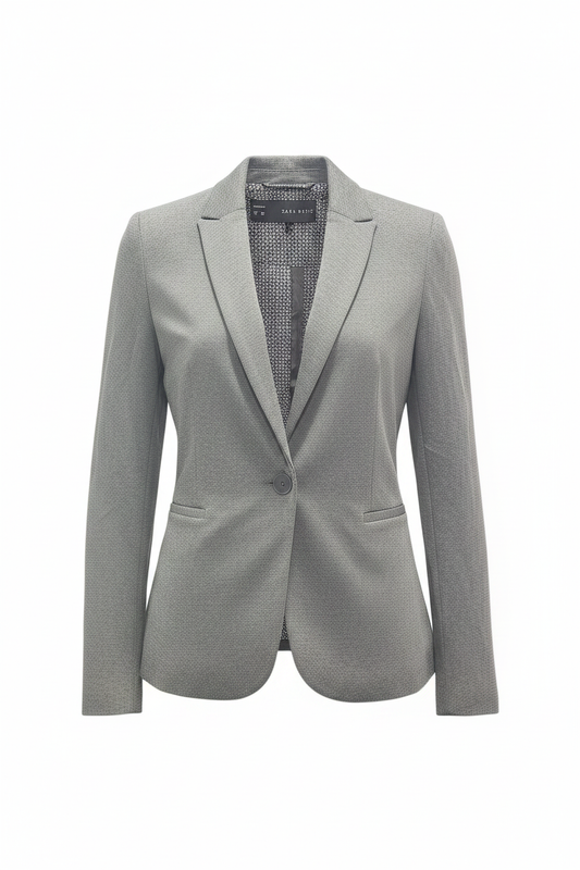 Blazer vintage gris jaspeado Zara Basic solapa muesca un botón ghost mannequin fondo blanco