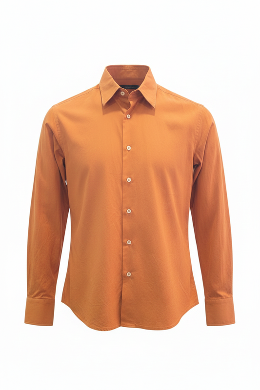 Camisa vintage naranja terracota manga larga cuello puntiagudo puños dobles