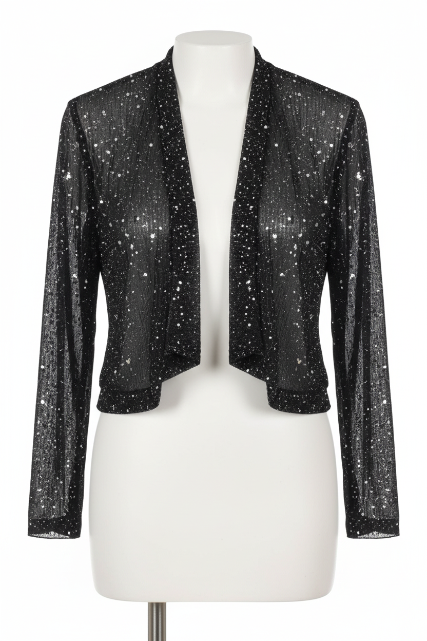 Bolero chaqueta corta negro purpurina plateada manga larga - Ghost Mannequin