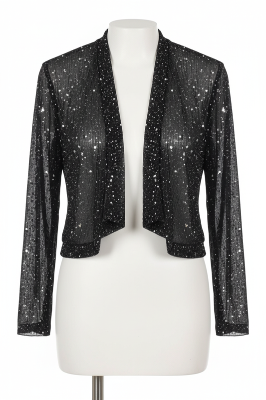 Bolero chaqueta corta negro purpurina plateada manga larga - Ghost Mannequin