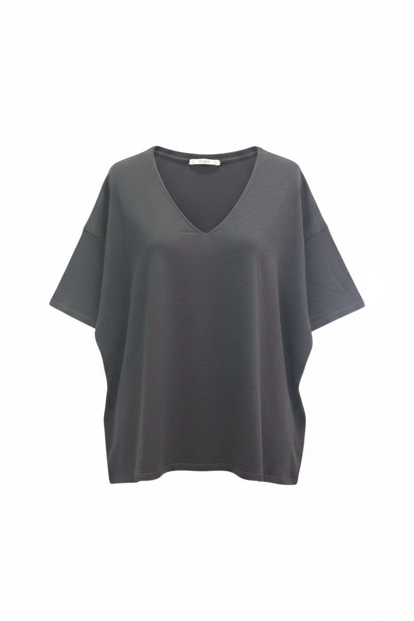 Camiseta vintage oversize gris oscuro cuello V manga corta