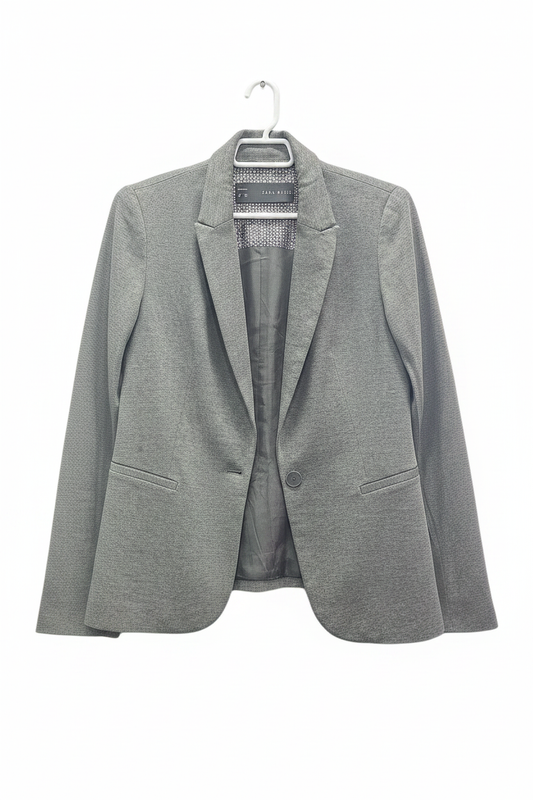 Blazer Zara Basic gris jaspeado un botón solapa muesca forro geométrico bolsillos con solapa manga larga slim fit planchado en percha