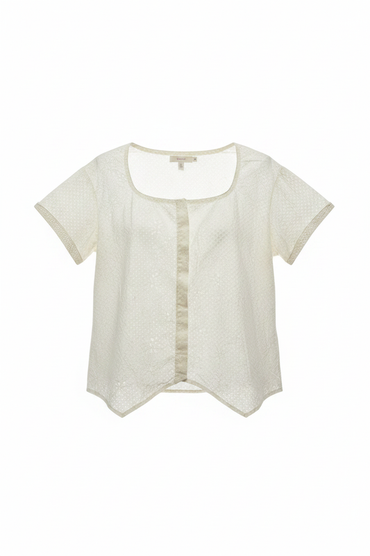 Blusa manga corta broderie crema botones - Ghost Mannequin