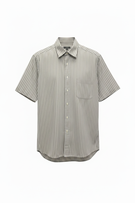 Camisa vintage rayas gris negro manga corta con bolsillo