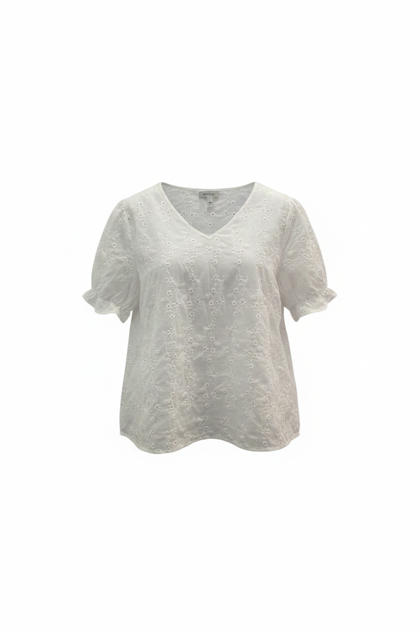Blusa blanca broderie Emeri Rose ghost mannequin fondo blanco