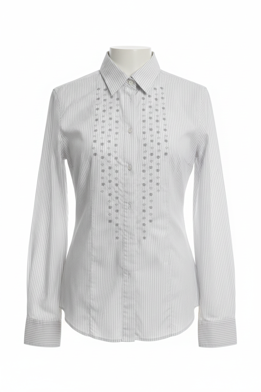 Camisa blanca rayas finas pechera bordada SIXTY - Ghost Mannequin
