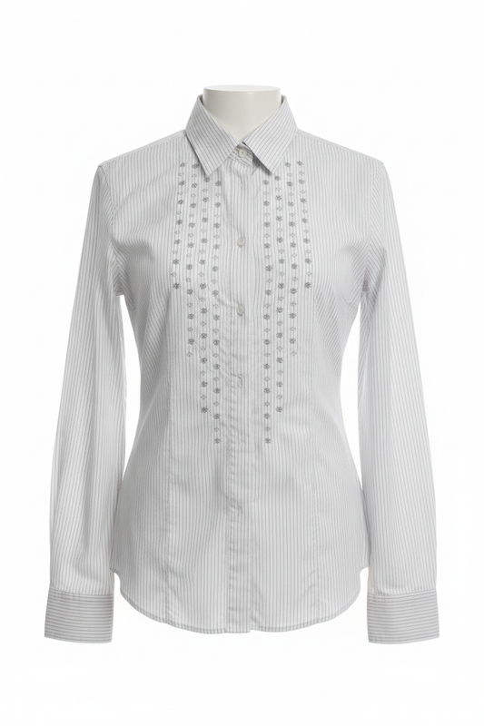 Camisa blanca rayas finas pechera bordada SIXTY - Ghost Mannequin