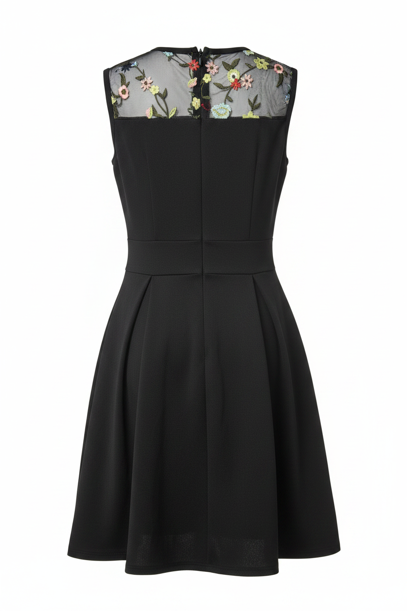 Vestido negro encaje floral ghost mannequin - trasera