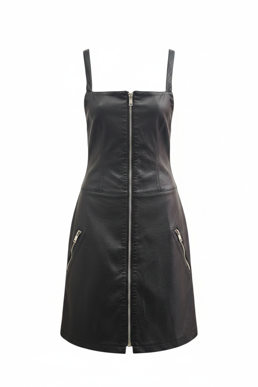 Peto vestido negro polipiel cremalleras ghost mannequin fondo blanco