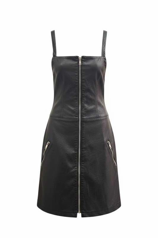 Peto vestido negro polipiel cremalleras ghost mannequin fondo blanco