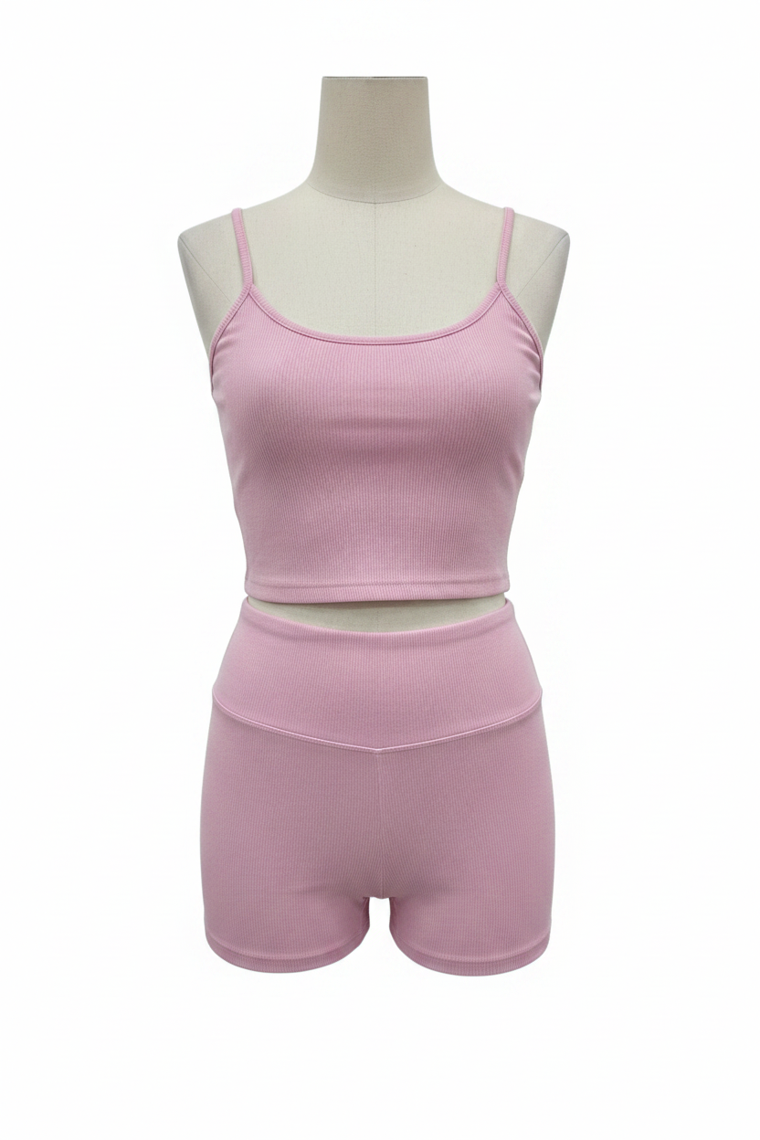 Conjunto dos piezas rosa acanalado top y shorts Primark - Ghost Mannequin