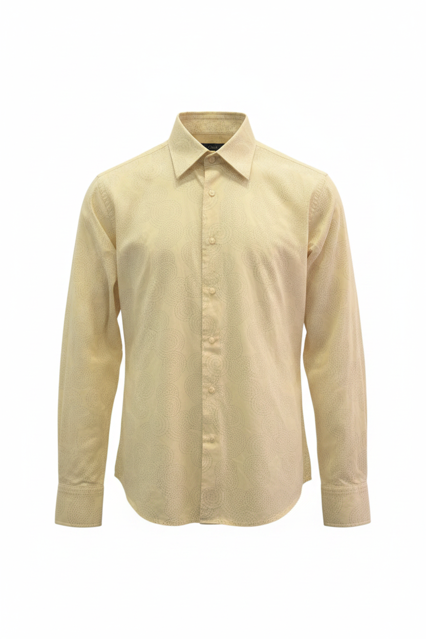 Camisa vintage crema con estampado paisley tonal jacquard manga larga cuello puntiagudo
