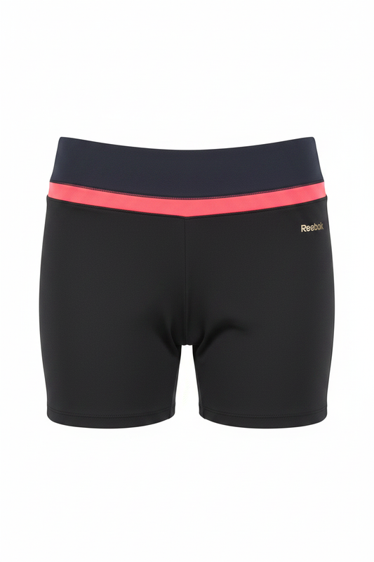 Shorts deportivos ciclista Reebok negro banda coral - Ghost Mannequin
