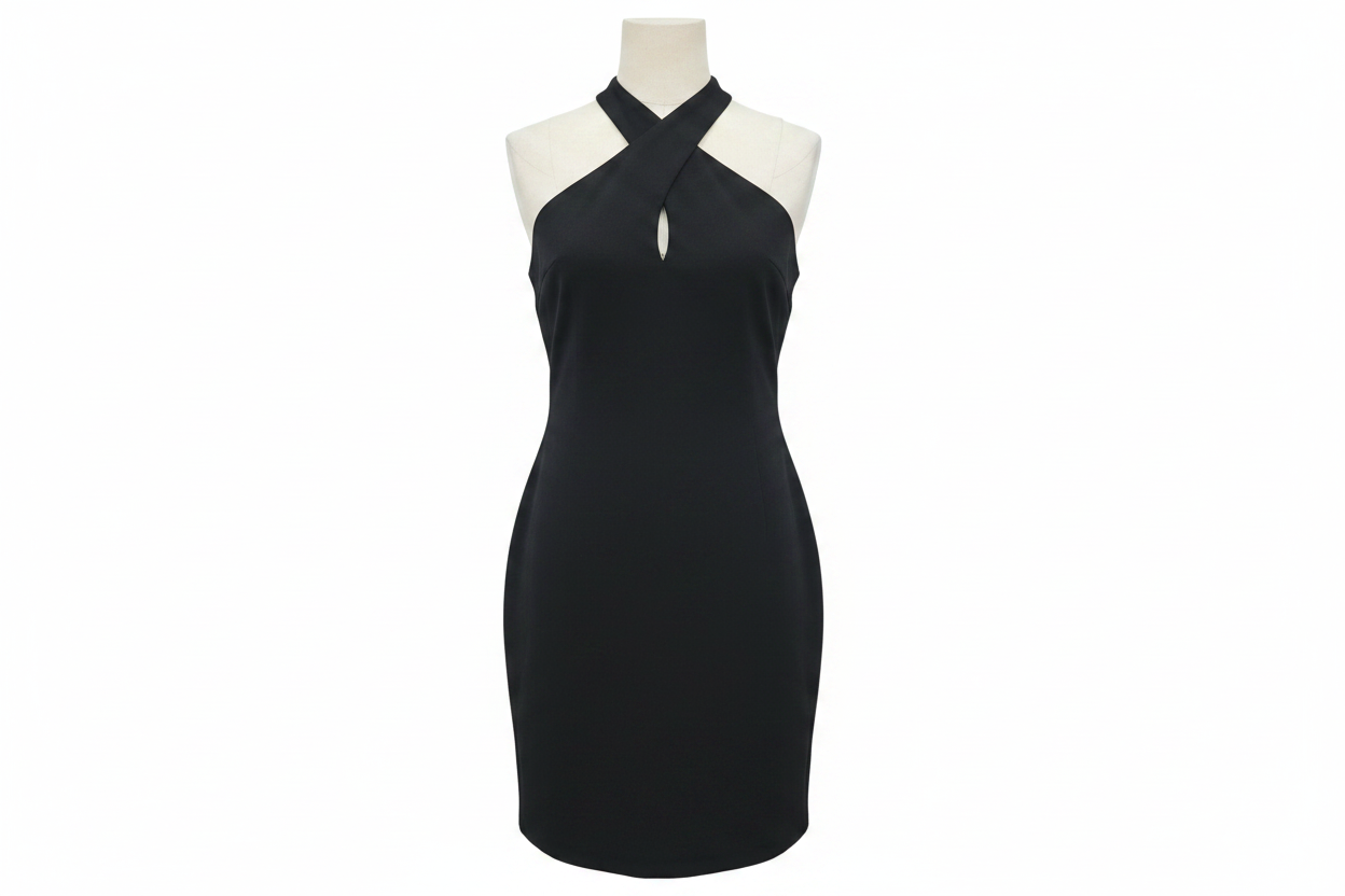 Vestido negro mini halter cruzado - ghost mannequin