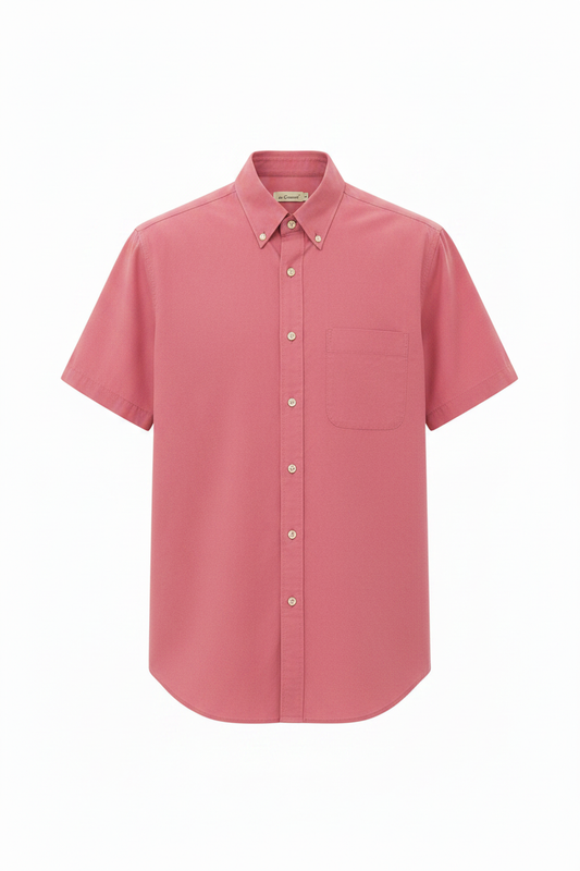 Camisa vintage manga corta rosa coral In Extenso cuello button-down bolsillo pecho ghost mannequin fondo blanco