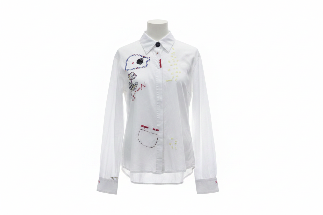 Camisa blanca bordados artesanales - ghost mannequin