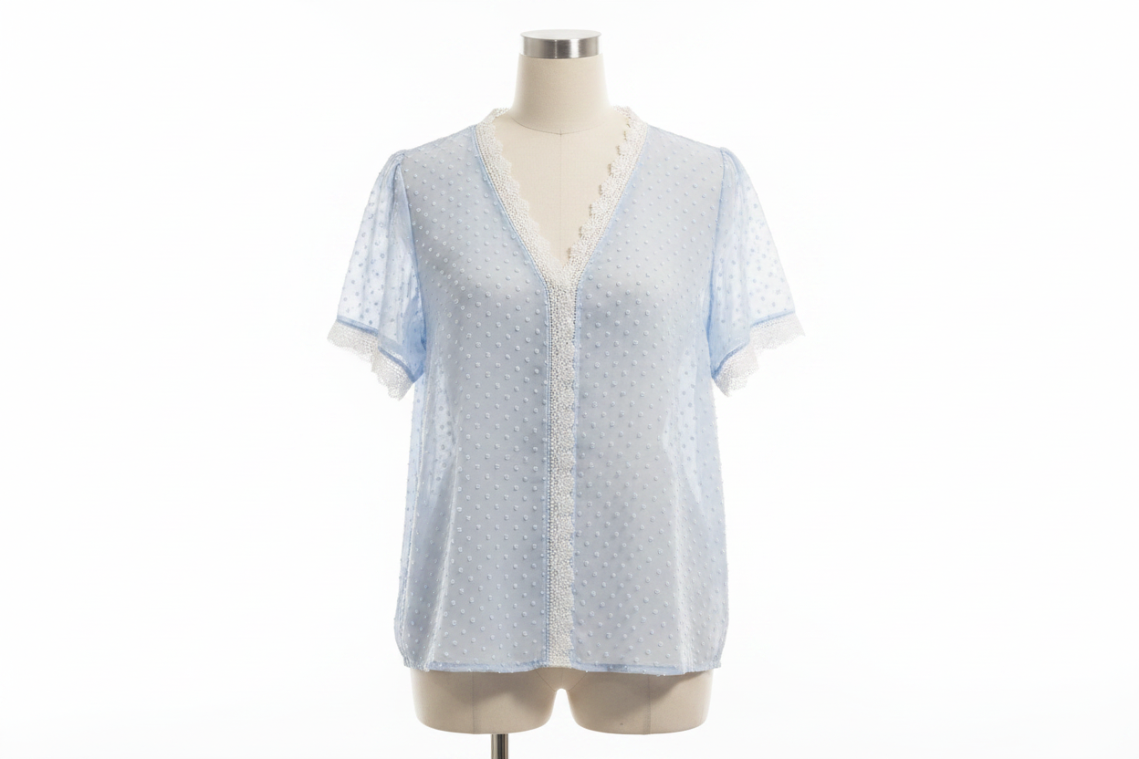 Blusa azul celeste plumeti encaje - ghost mannequin