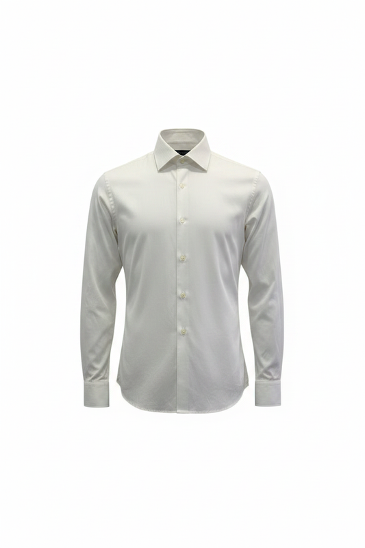 Camisa vintage blanca slim fit manga larga cuello spread sin bolsillo