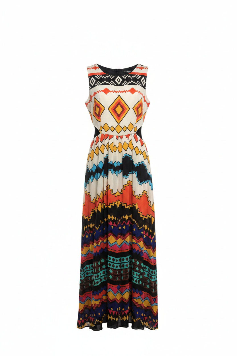 Vestido maxi étnico geométrico multicolor Zara - Ghost Mannequin
