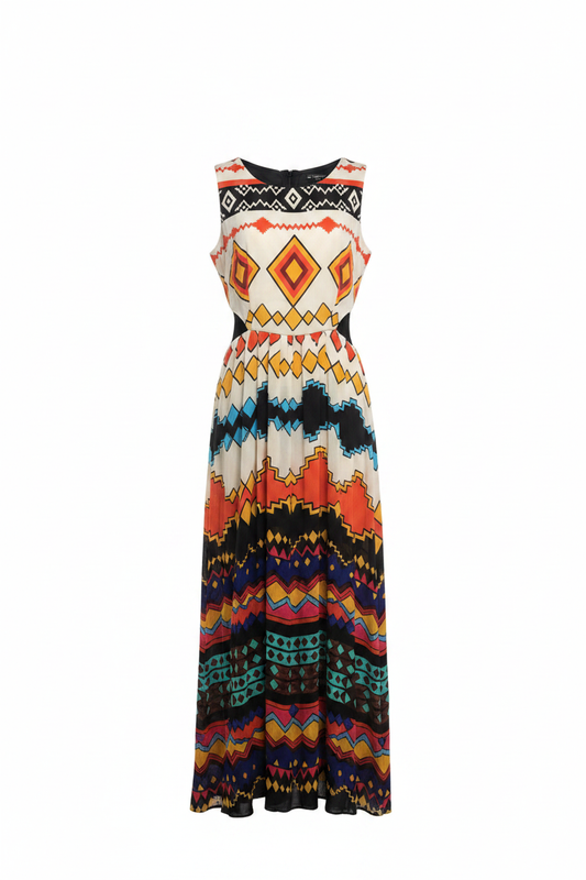 Vestido maxi étnico geométrico multicolor Zara - Ghost Mannequin