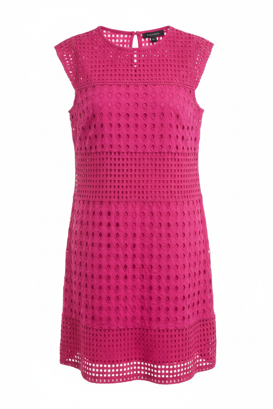 Vestido rosa fucsia bordado inglés paneles Cortefiel - Ghost Mannequin