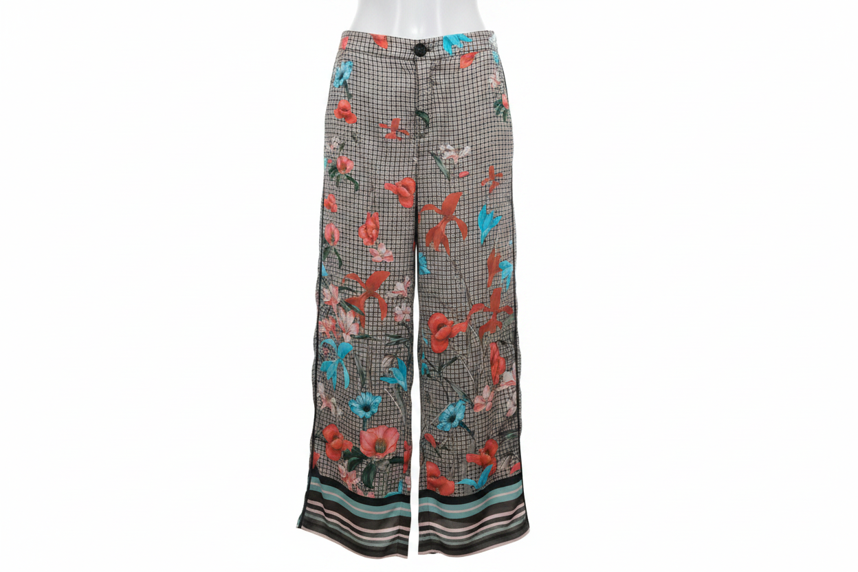Pantalón Palazzo Floral Tropical Cuadros Zara