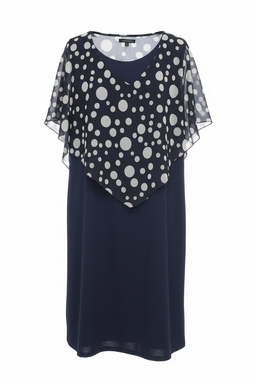 Vestido Azul Marino Capa Poncho Lunares Blancos New Collection