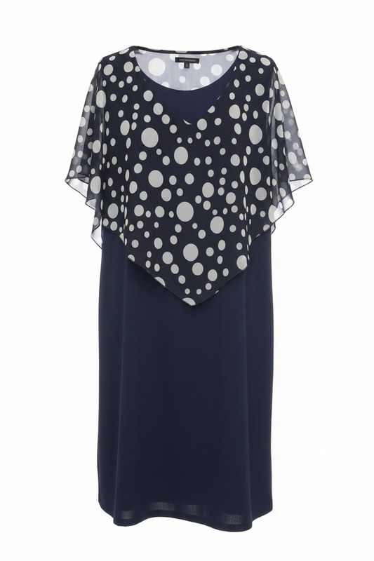Vestido Azul Marino Capa Poncho Lunares Blancos New Collection