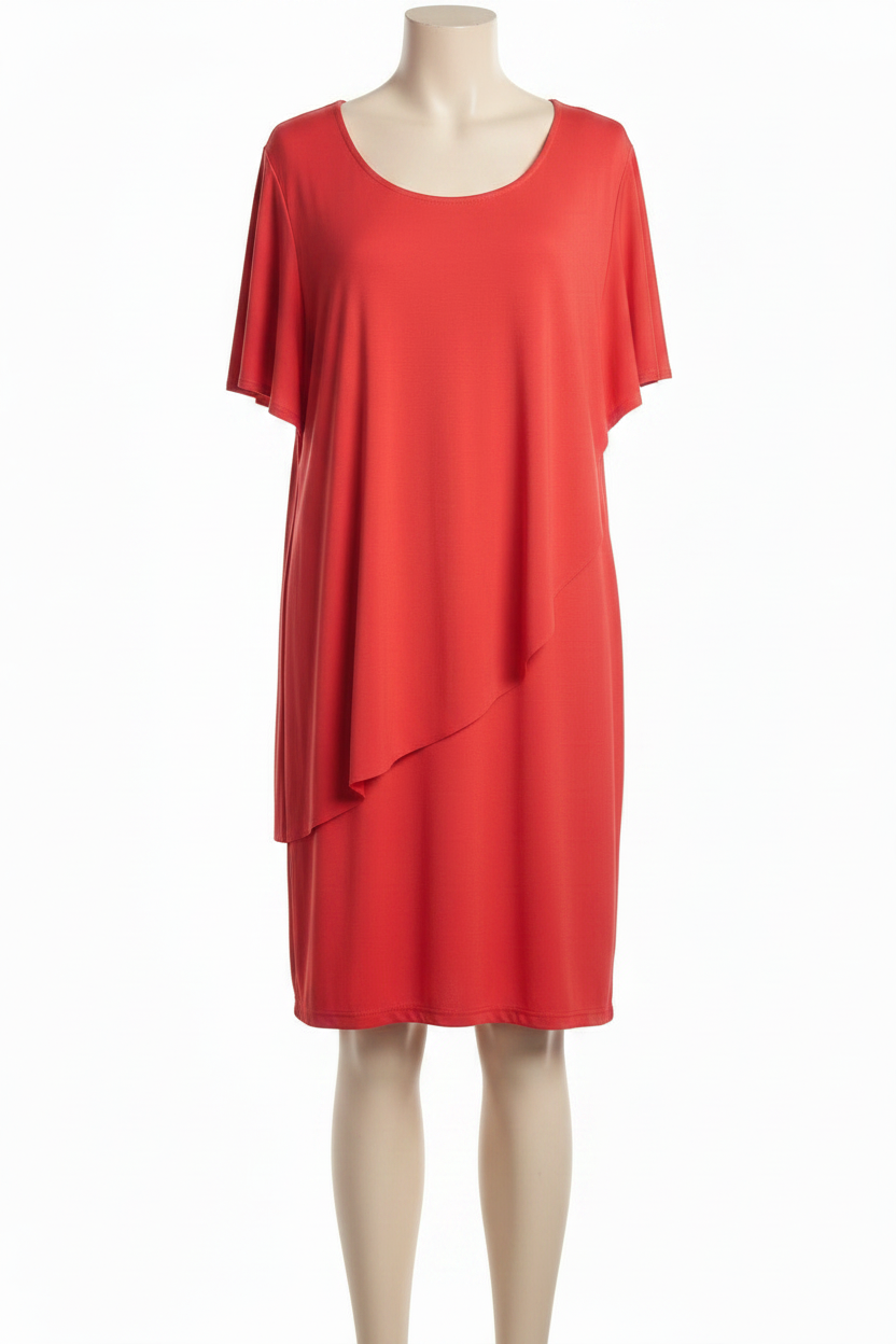 Vestido Rojo Midi Doble Capa Manga Corta L.G. Disseng